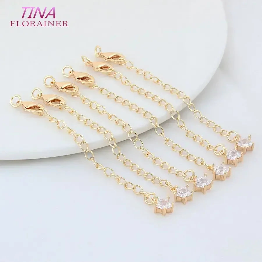 6PCS 14K Gold Color Brass Extender Chain with Lobster Clasps High Quality Jewelry Accessories  For DIY Jewelry Making Findings