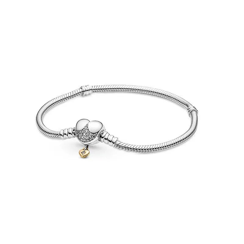 Sterling Silver 925 Original Pineapple Heart Flower Zircon Bracelet Suitable For DIY Charm Birthday Jewelry Gifts