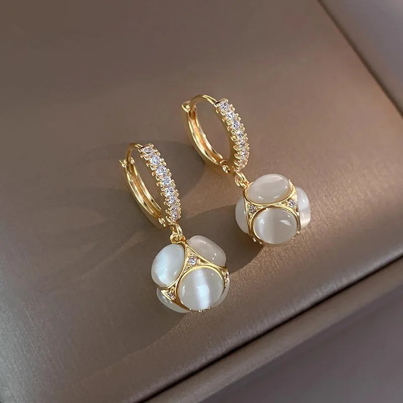 Gold Plated Light Luxury Cat Eye Stone Earrings For Women Trendy Temperament Jewelry Anniversary Day Gifts