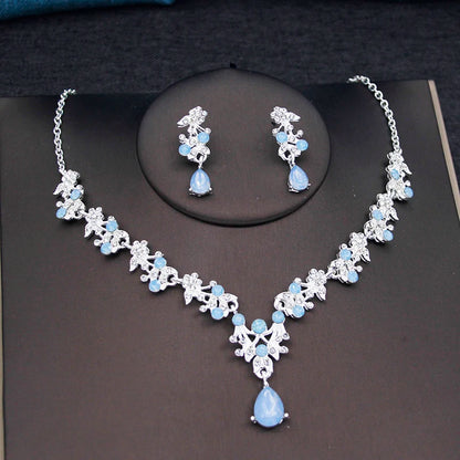 17 Colors Water Drop Purple Bridal Jewelry Sets for Women Party Prom Choker Necklace Earrings Bride Wedding Costume Accessories