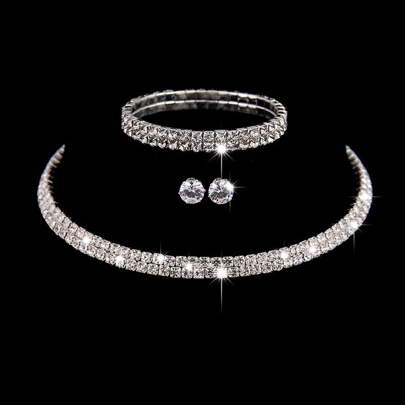 Classic Elegant Crystal Bridal Jewelry Set Shiny Rhinestone Fashion Wedding Dress Banquet Women's Necklace Earring Set