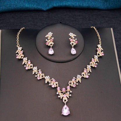 17 Colors Water Drop Purple Bridal Jewelry Sets for Women Party Prom Choker Necklace Earrings Bride Wedding Costume Accessories