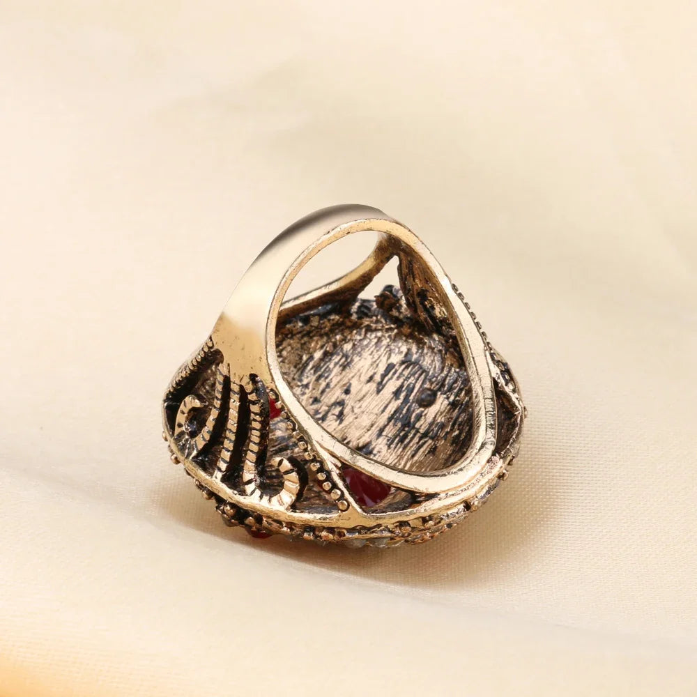 Turkish Big Wedding Rings for Women Vintage Gold Crystal Engagement Ring Indian Jewelry Boho Accessories Кольцо Женское