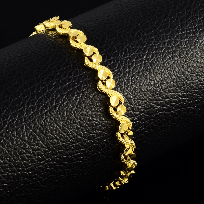 2025 New 24K Real Gold Bracelet Car Flower Gold Plated Bracelet for & Women's Wedding Jewelry Gift 6MM