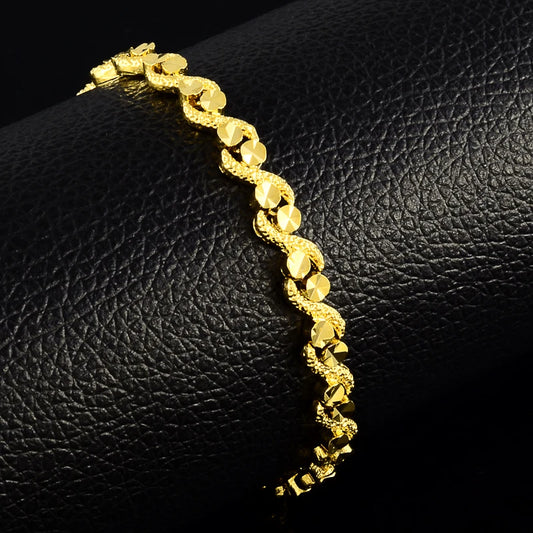 2025 New 24K Real Gold Bracelet Car Flower Gold Plated Bracelet for & Women's Wedding Jewelry Gift 6MM