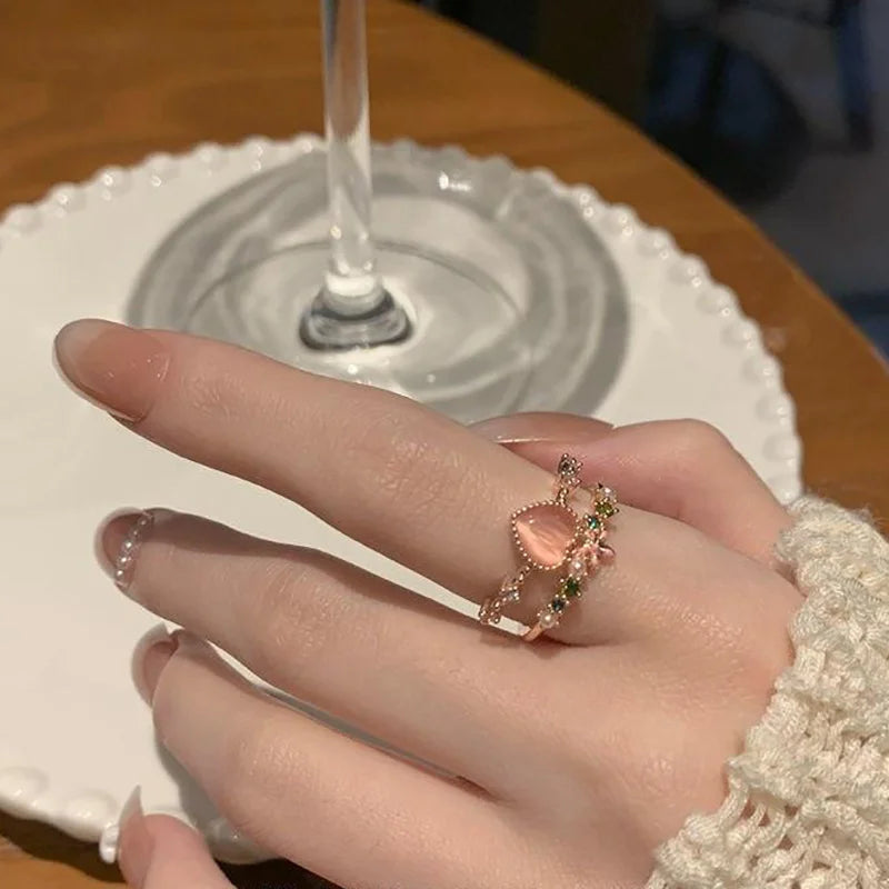 New Y2K Crystal Rings Kpop Heart Adjustable Ring Irregular Geometry Punk Vintage Rings Set for Women Girls 2024 Fashion Jewelry