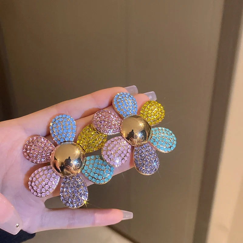 FYUAN Colorful Flower Crystal Stud Earrings for Women Earrings Fashion Jewelry