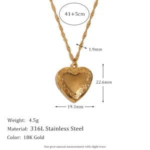 E.B.belle Flower Pattern Hollow Heart Photo Box Pendant Necklace For Women Stainless Steel Jewelry 18K Gold Plated Souvenir Gift