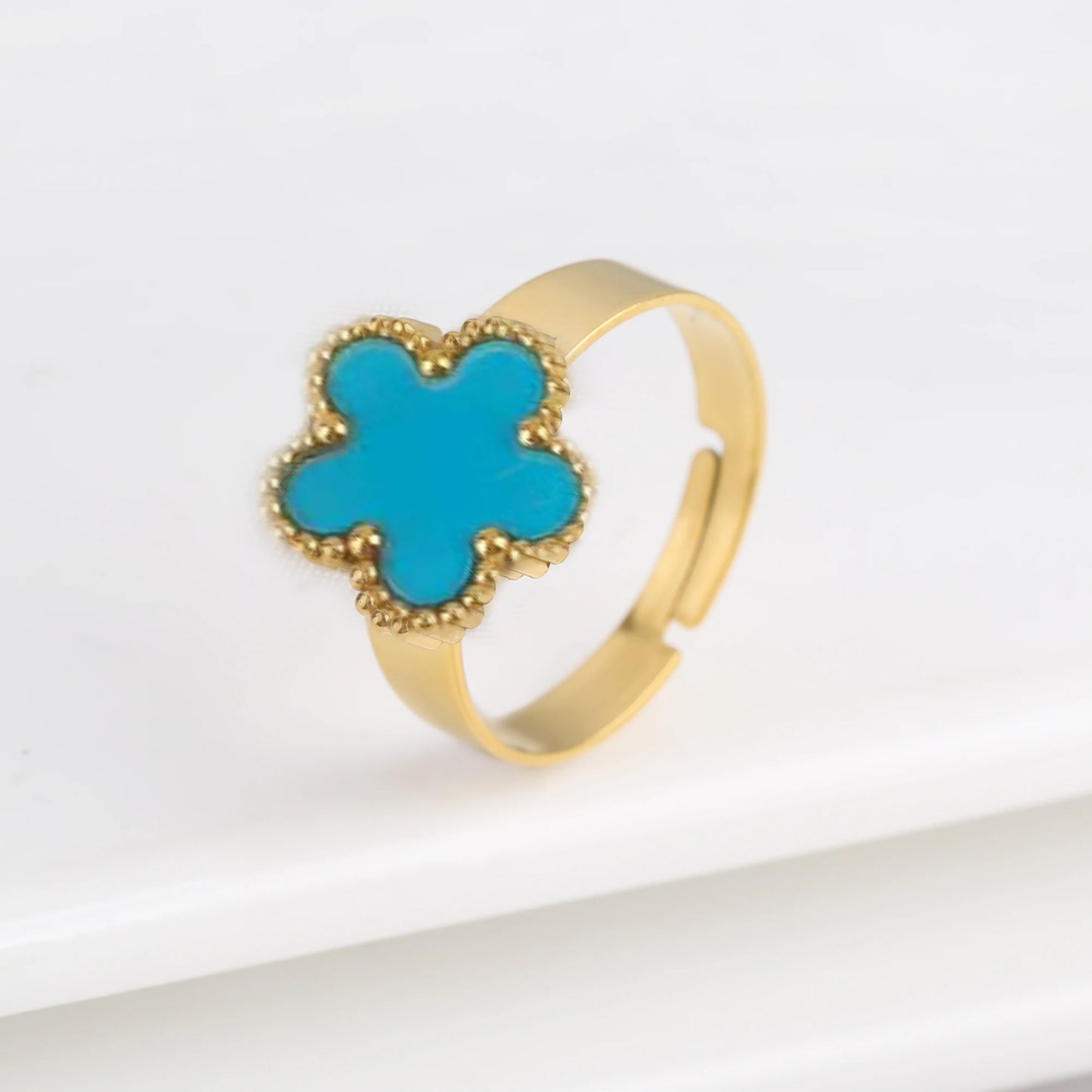 Classic Luxury Clover Metal Laser Stainless Steel Five Leaf Flower Open Ring Simple for Woman Girl New Fashion Party Jewelry