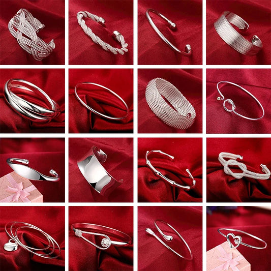 Trendy 925 Sterling Silver Big Bangles Bracelet Cute Charms for Women Lady Fashion Jewelry Adjustment Cuff Wedding Luxury