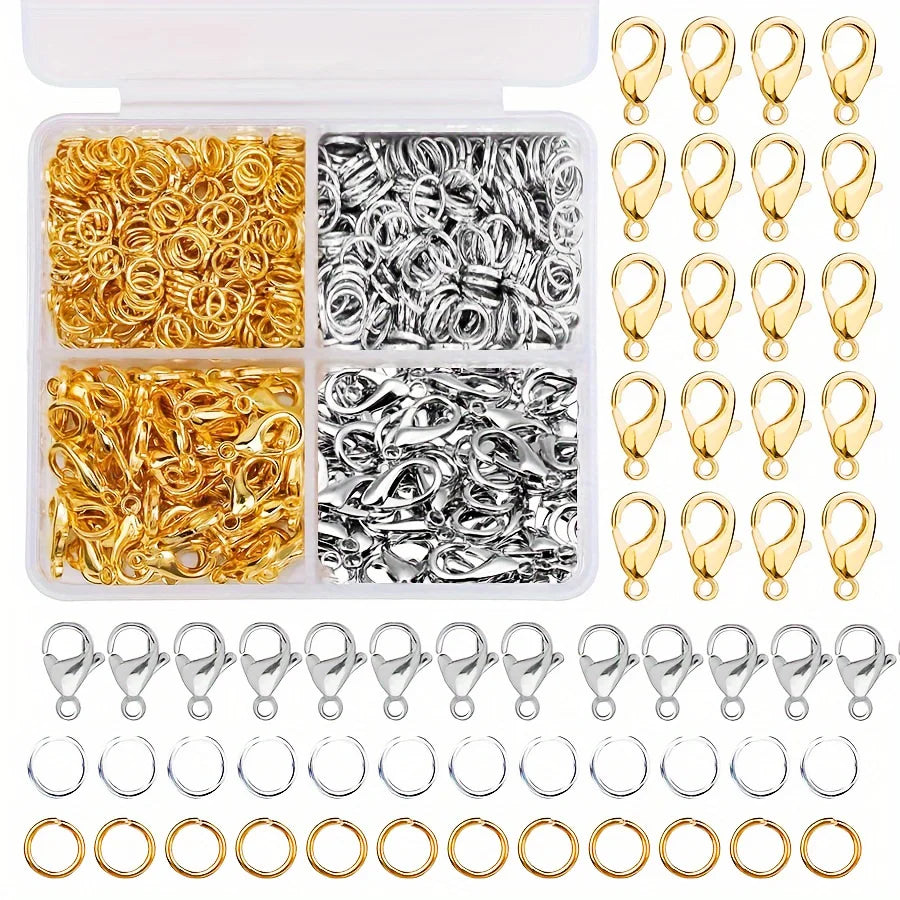 1set Box Gold Silver Lobster Clasp Open Jump Rings For Jewelry Making Bracelets Necklaces Hooks Chain Closure DIY Accessories