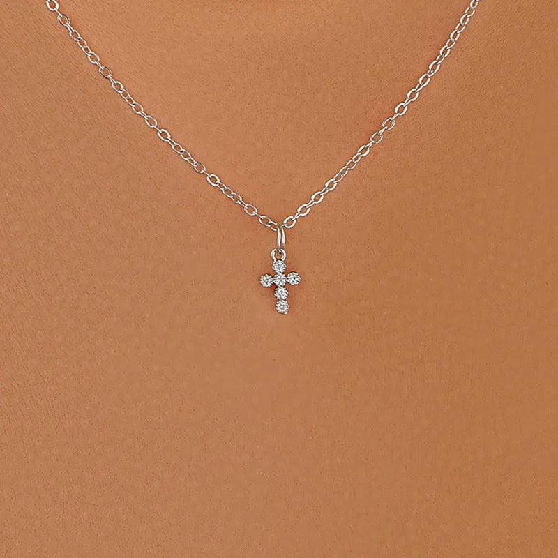 2025 Y2K Pearl Cross Pendant Necklace Hip Hop Retro Women Religious Zircon Chain Necklaces Girls Punk Party Trendy Jewelry Gifts