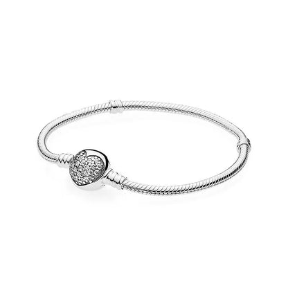 Sterling Silver 925 Original Pineapple Heart Flower Zircon Bracelet Suitable For DIY Charm Birthday Jewelry Gifts