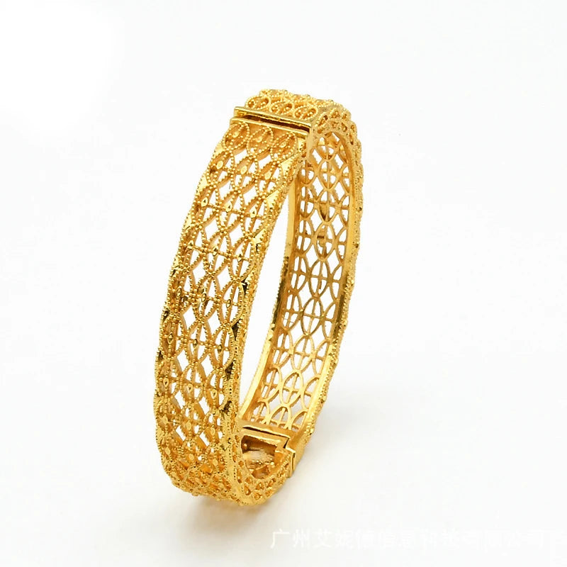 Luxury Dubai Gold Color Bangles For Women 24K Gold Plated Indian African Bracelets Charm Wedding Ethiopian Arabic Hand Jewelry