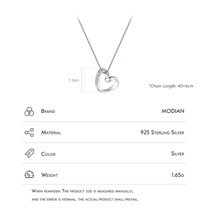 MODIAN Real 925 Sterling Silver Romantic Simple Heart Pendant Necklace Classic Link Chain Neck For Women Wedding Fine Jewelry