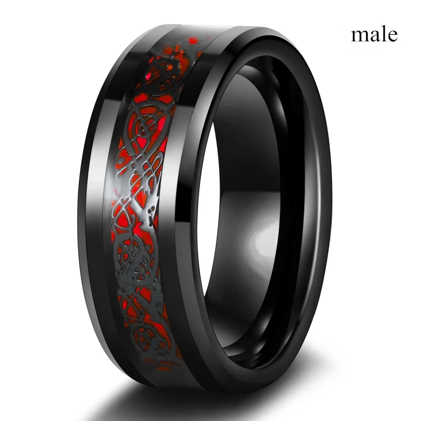 Fashion Couple Rings Romantic Women Heart Red Rhinestones Zircon Ring Men Stainless Steel Celtic Dragon Rings Wedding Jewelry