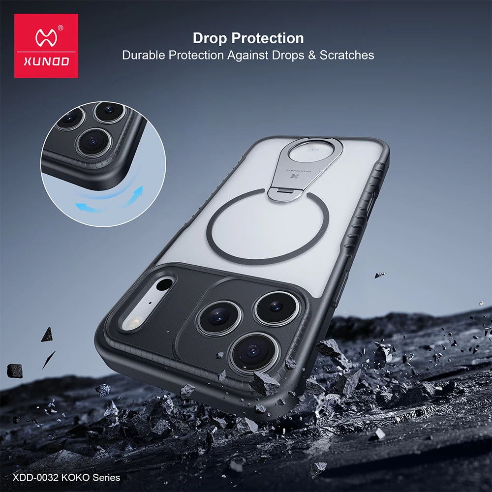 Xundd for iPhone 17 Pro Max 17 Pro 17 Air Magnetic Case with Kickstand,360° Fully Adjustable Stand Matte Transprent Phone Case
