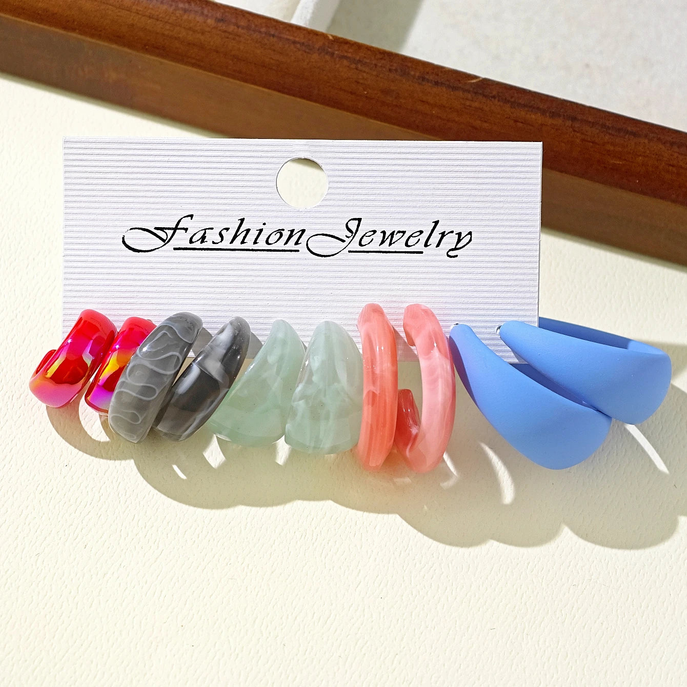 Bohemian Colorful Drop C Shape Glass Acrylic Hoop Earrings Geometric Faux Pearl Women Accessories