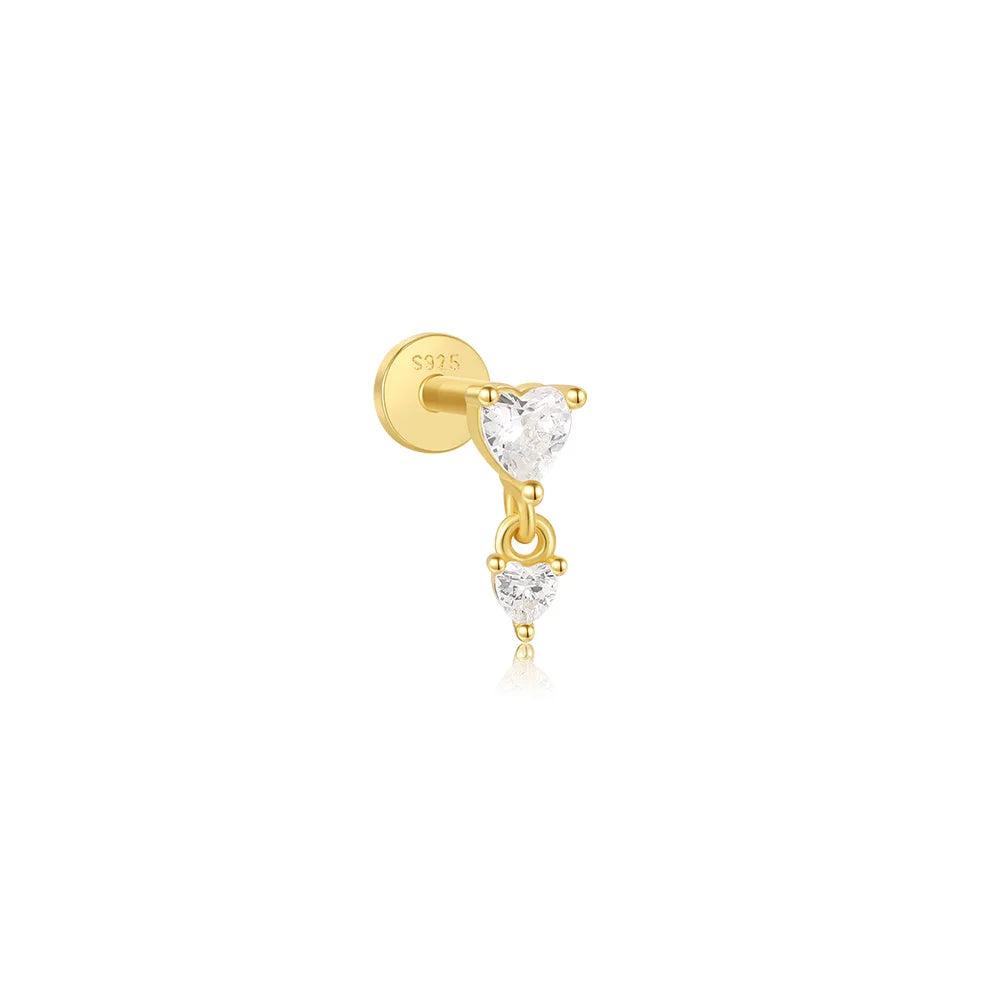 Aide 1pc 925 Sterling Silver Mini Zircon Thick Flat Screw Back Drop Earrings For Women K Gold Piercing Stud Earrings Jewelry