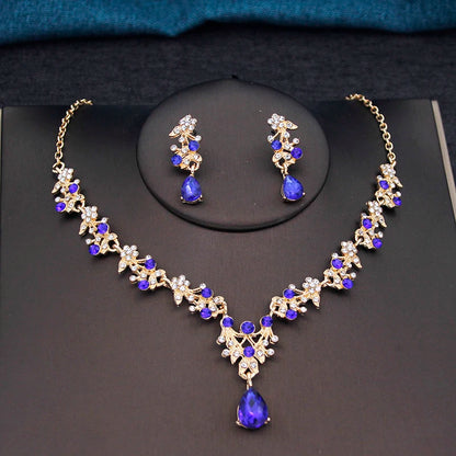 17 Colors Water Drop Purple Bridal Jewelry Sets for Women Party Prom Choker Necklace Earrings Bride Wedding Costume Accessories