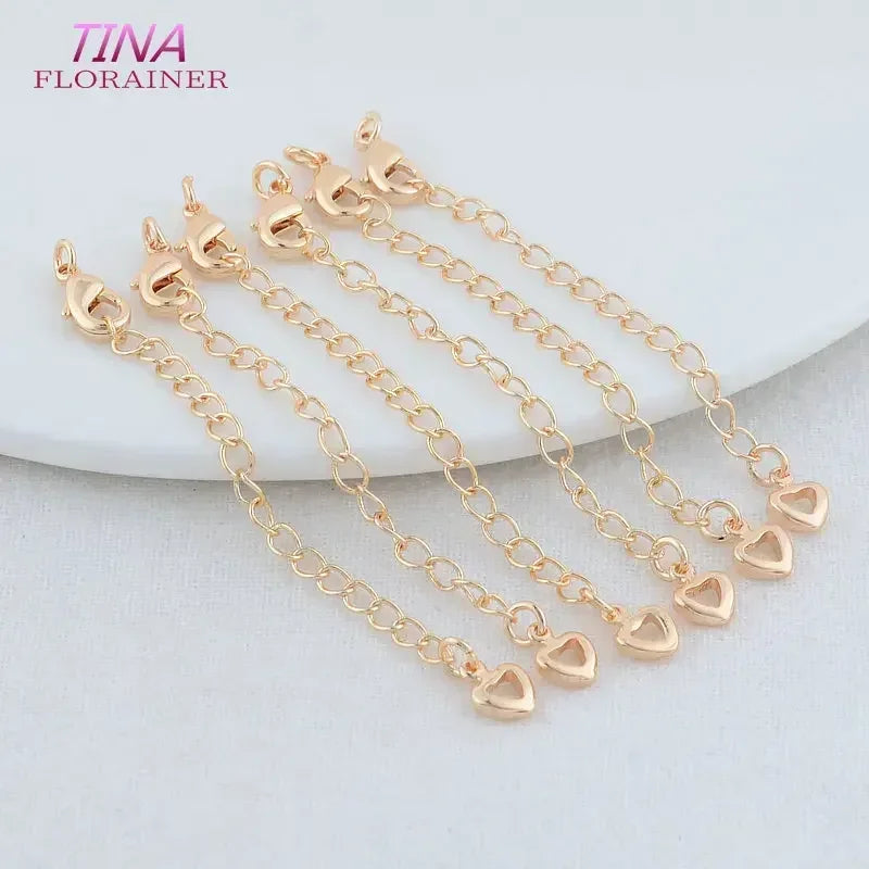 6PCS 14K Gold Color Brass Extender Chain with Lobster Clasps High Quality Jewelry Accessories  For DIY Jewelry Making Findings