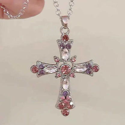 2025 Y2K Pearl Cross Pendant Necklace Hip Hop Retro Women Religious Zircon Chain Necklaces Girls Punk Party Trendy Jewelry Gifts