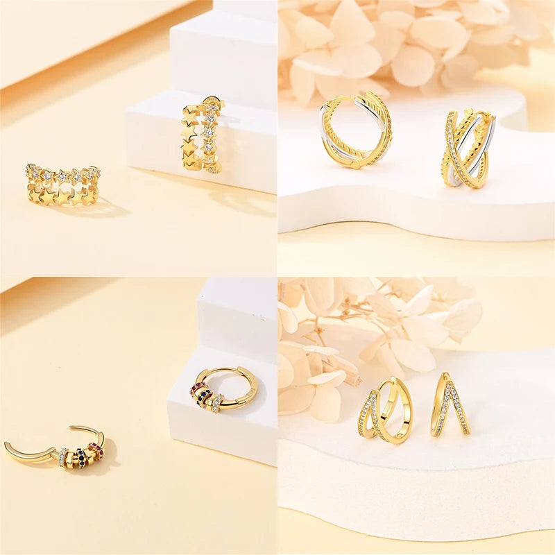 New in 925 Silver Color Gold Pearl Bee Irregularity Star Moon Earrings For Women 2025 Trending Fashion Jewelry Birthday Gifts