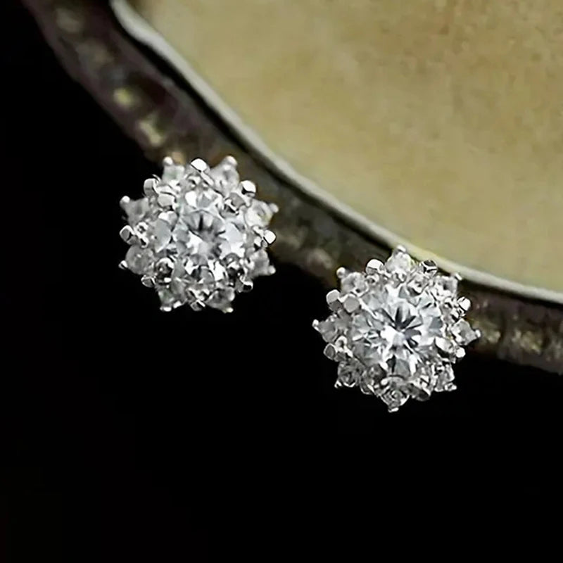 Huitan Sparkling Flower Design Women Stud Earrings Full Cubic Zirconia Party Trendy Accessories for Engagement Versatile Jewelry
