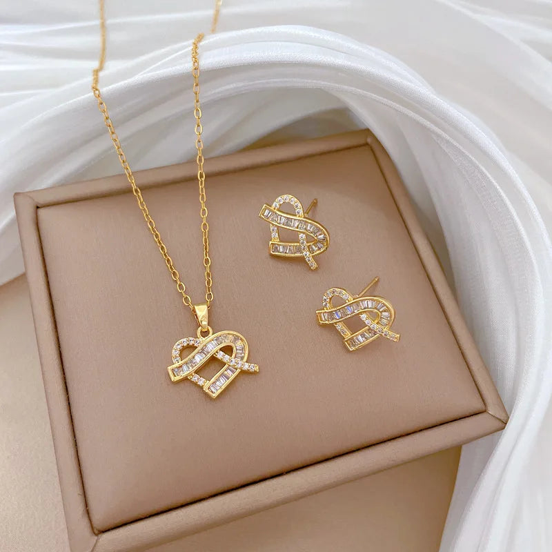 DIEYURO 316L Stainless Steel Butterfly Flower Bowknot Necklace Earrings For Women Girl New Concise Trendy Jewelry Set Gift Party
