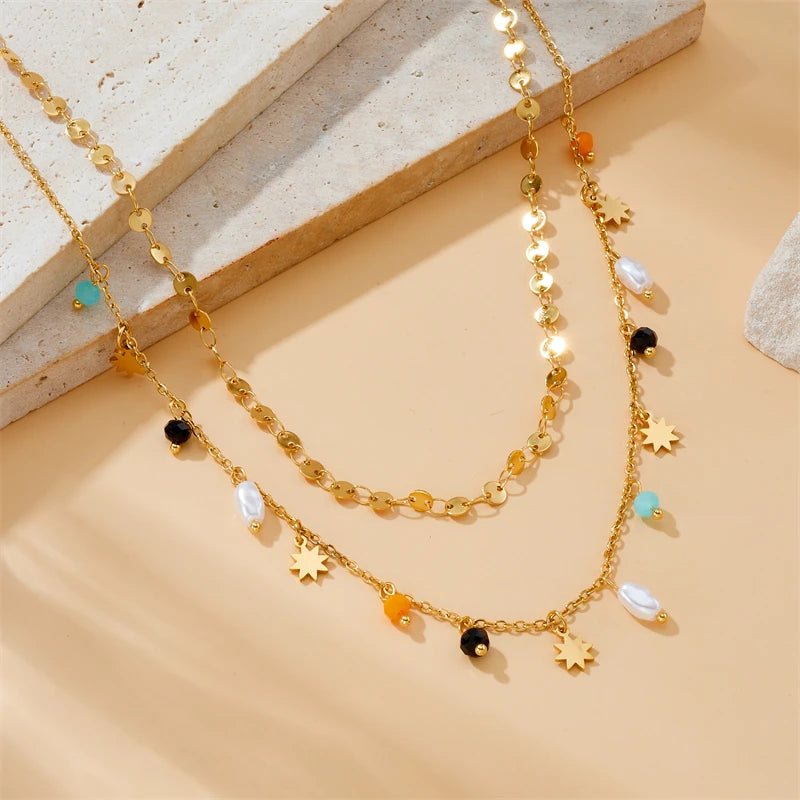 DIEYURO 316L Stainless Steel Geometry Pearl Pentacle Necklace New Delicate Fashion Gold Color Star Pendant Neck Jewelry Gifts