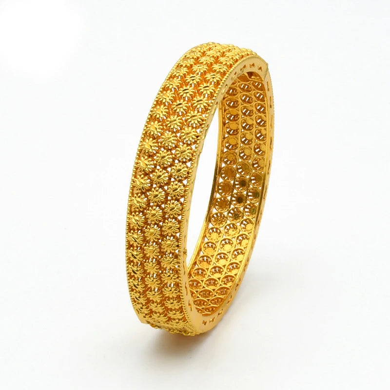 Luxury Dubai Gold Color Bangles For Women 24K Gold Plated Indian African Bracelets Charm Wedding Ethiopian Arabic Hand Jewelry