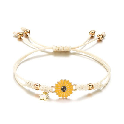 Simple Lucky Knot Sunflower Bracelets for Girls Kids Trendy Handmade Braided Colorful Daisy Flower Bracelet Friendship Gifts