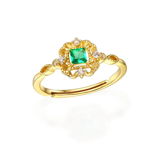 Luxury 100% 925 Sterling Silver Created Topaz Green Gemstone Wedding Engagement Gold Ring Fine Jewelry chain rings