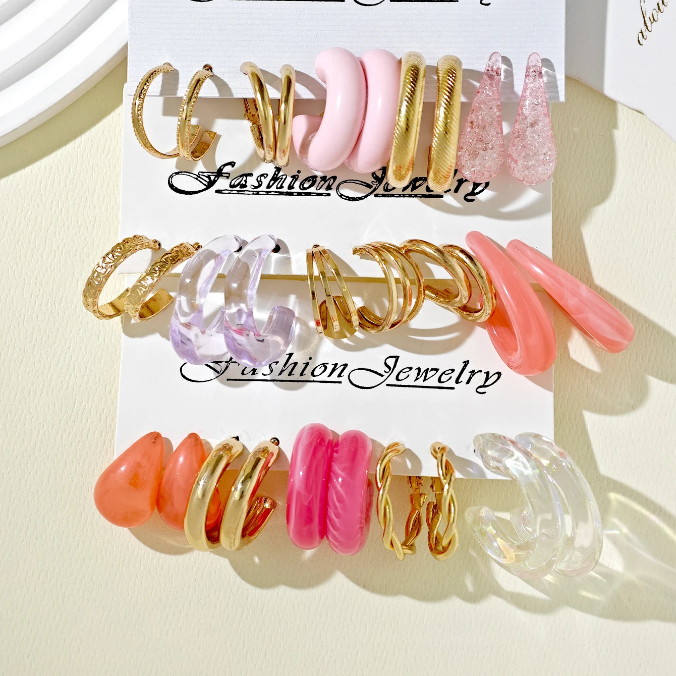 10pcs/30pcs Cross-Border Hot-Selling EU/US Alloy Square Geometric Women's Earring Set - High-End C-Shaped Hoops