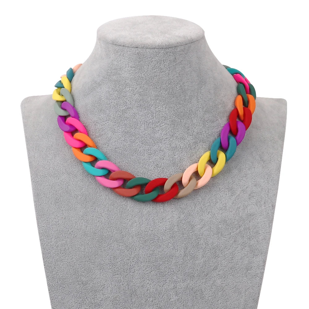 FishSheep Fashion Colorful Acrylic Matte Chain Choker Necklace for Women Statement Resin Wide Chain Collar Neck Jewelry 2024 New