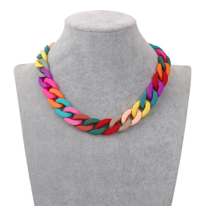 FishSheep Fashion Colorful Acrylic Matte Chain Choker Necklace for Women Statement Resin Wide Chain Collar Neck Jewelry 2024 New
