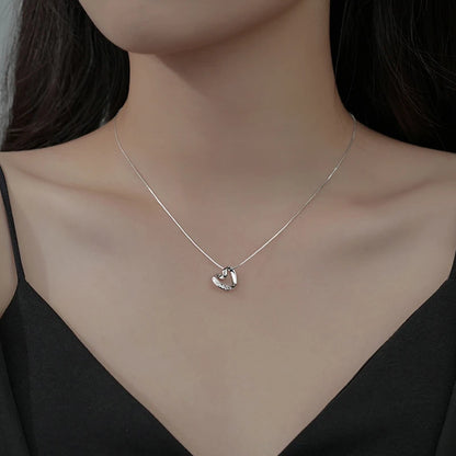 INZATT Real 925 Sterling Silver Zircon Hollow Heart Choker Necklace for Women Cute Fine Jewelry Minimalist Accessories
