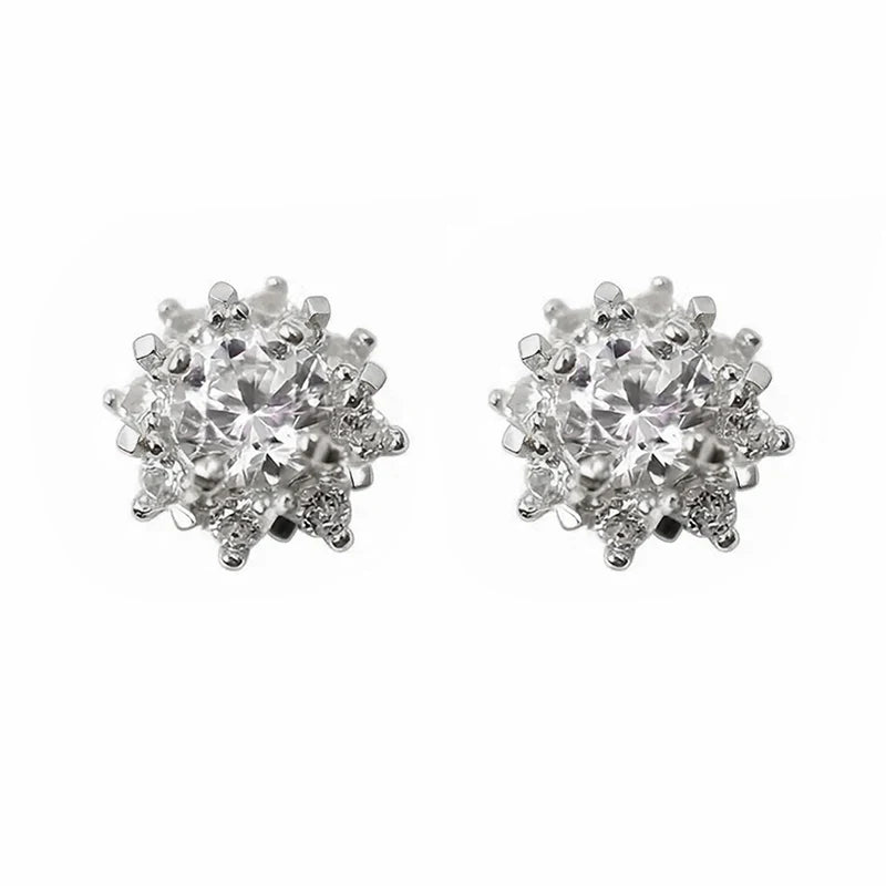 Huitan Sparkling Flower Design Women Stud Earrings Full Cubic Zirconia Party Trendy Accessories for Engagement Versatile Jewelry