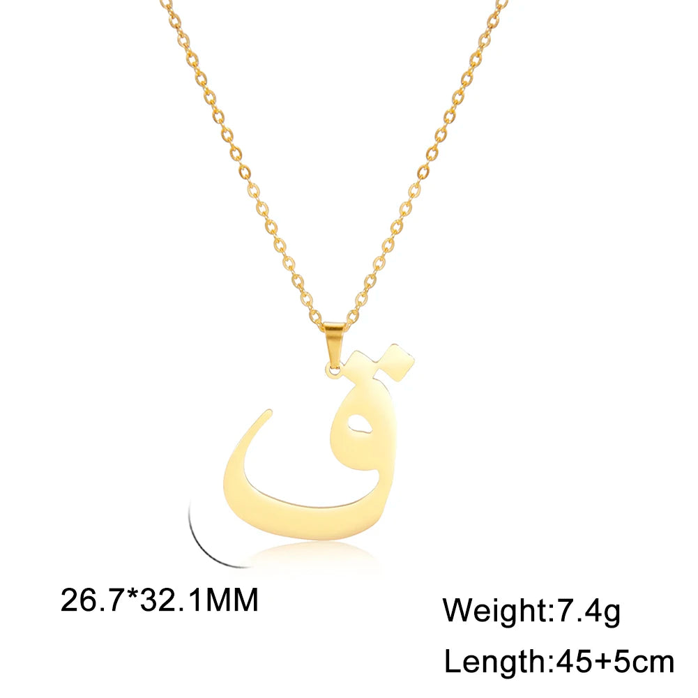 Cazador Gold Color 28 Arabic Letter Necklace for Women Stainless Steel Arab Alphabet Pendant Choker Necklaces Jewelry 2024 Trend