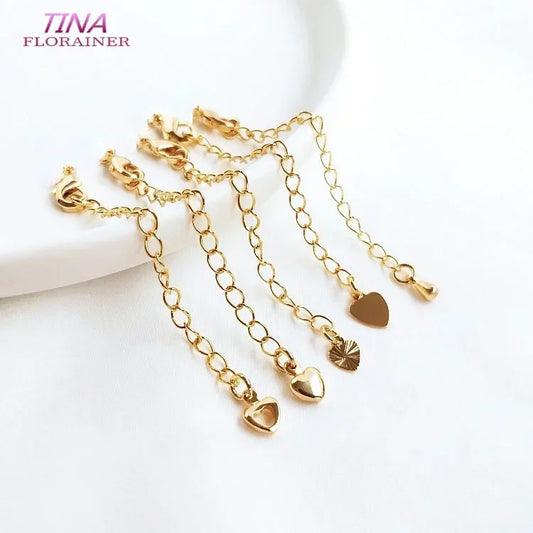 6PCS 14K Gold Color Brass Extender Chain with Lobster Clasps High Quality Jewelry Accessories  For DIY Jewelry Making Findings