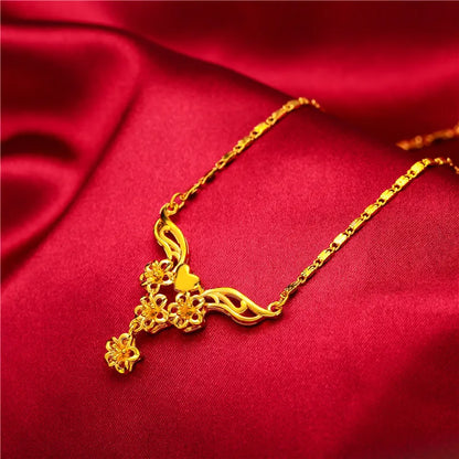 Yellow Gold Plated Multi Flowers Pendant Choker Necklaces for Women 18 inch Collar Wedding Bridal Jewelry Accessories Gifts