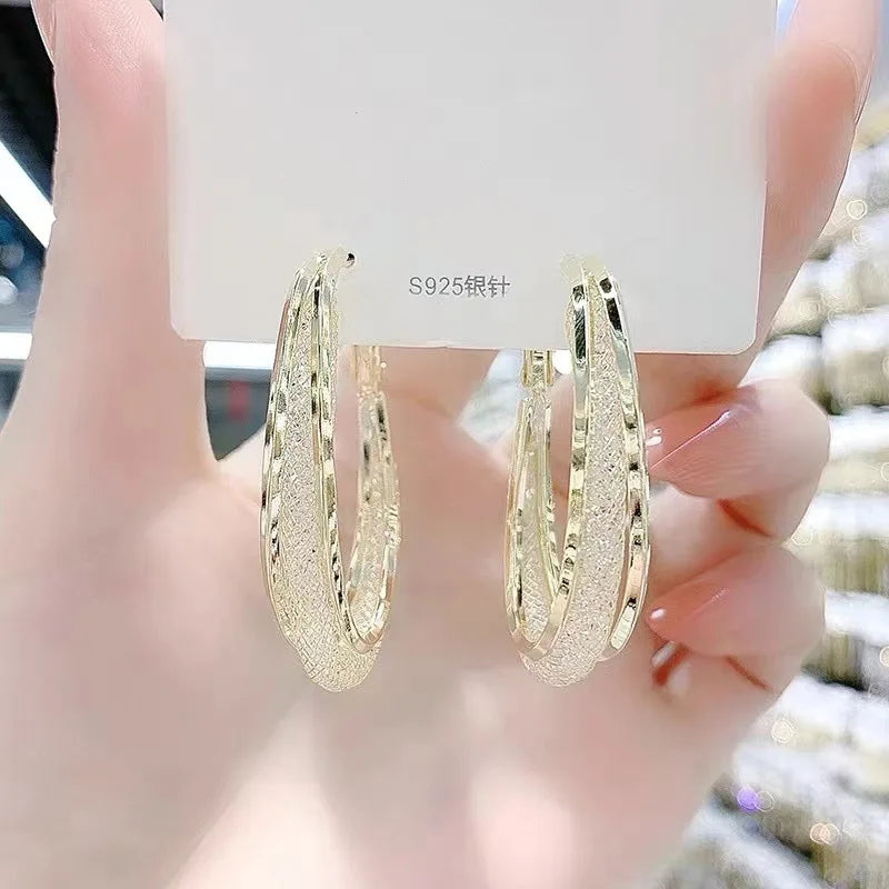 Mesh Crystal Dangle Earrings for Women Vintage Trendy Party Jewelry Punk Statement Metal Geometry Twist Hoop Earrings Gift