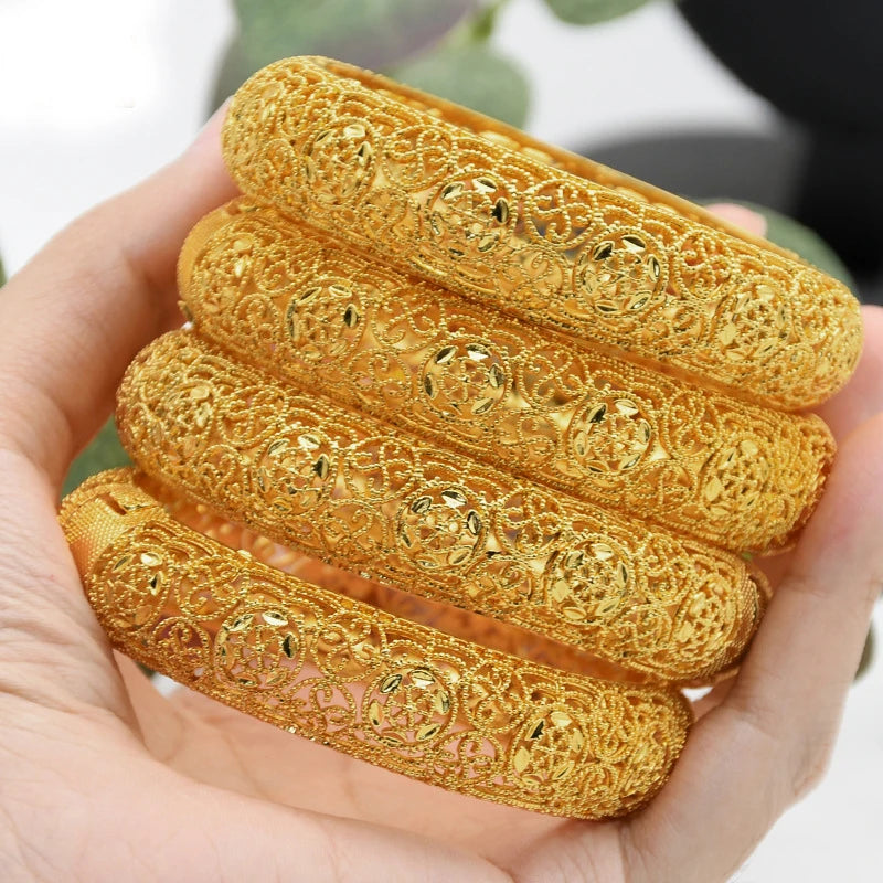 Luxury Dubai Gold Color Bangles For Women 24K Gold Plated Indian African Bracelets Charm Wedding Ethiopian Arabic Hand Jewelry