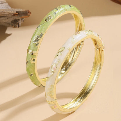 FTCY 2 Pcs Flower Bracelet For Women Vintage Bohemian Cloisonne Women's Bangles Luxury Jewelry Gifts