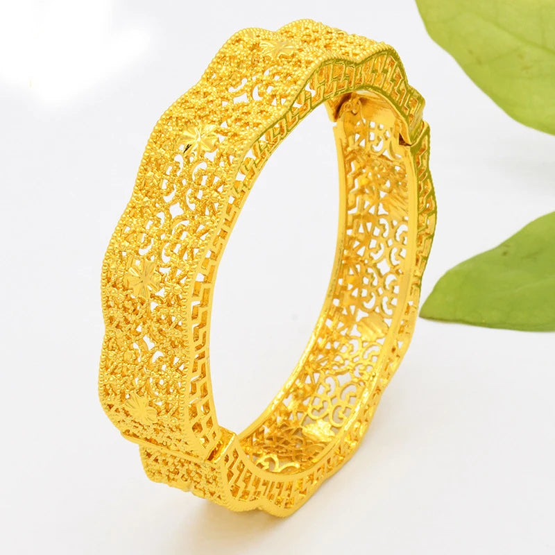 Luxury Dubai Gold Color Bangles For Women 24K Gold Plated Indian African Bracelets Charm Wedding Ethiopian Arabic Hand Jewelry