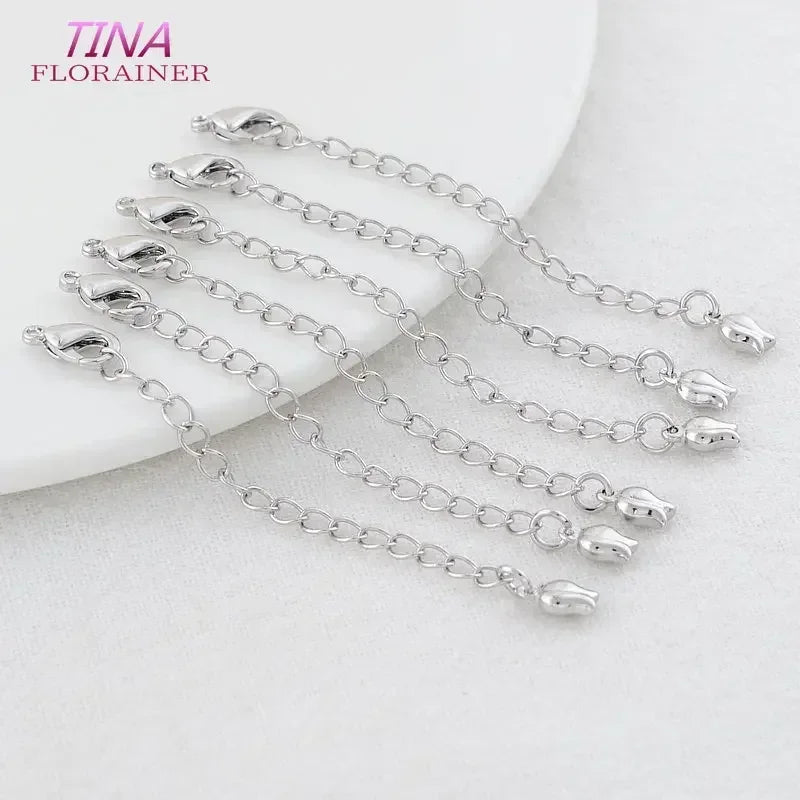 6PCS 14K Gold Color Brass Extender Chain with Lobster Clasps High Quality Jewelry Accessories  For DIY Jewelry Making Findings