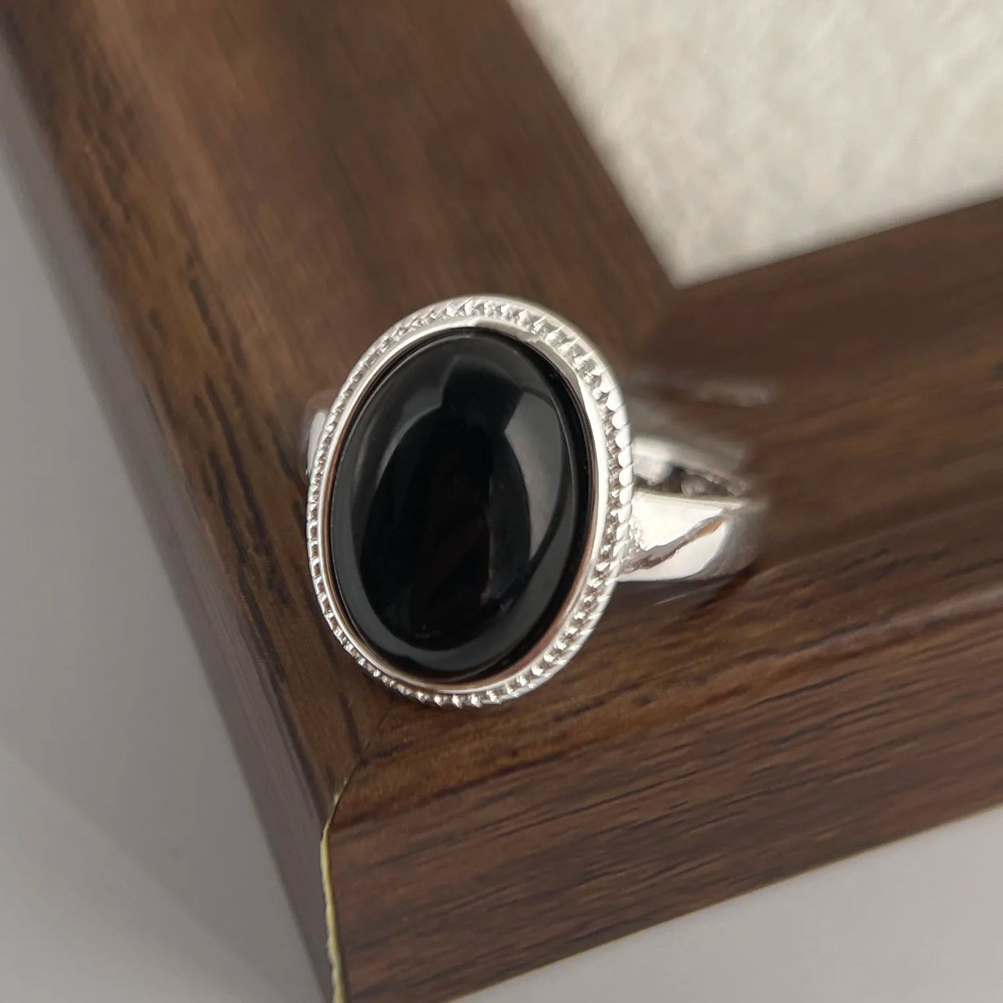 925 Sterling Silver Rings For Women Men Couple Minimalist Handmade Simple Oval Black Stone Ring For Birthday Party Gift