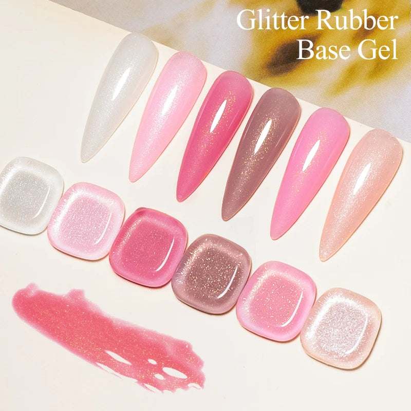7ml Glitter Rubber Base Gel Polish Pink White Soak Off UV LED Self-leveling UV Construction Gel Varnish Manicure Nail Supplies