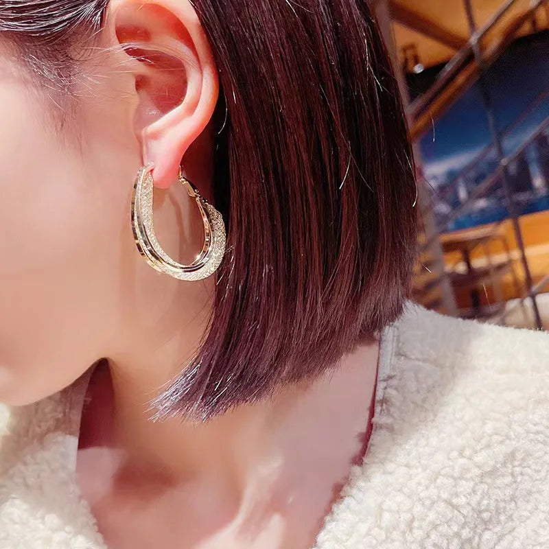 Mesh Crystal Dangle Earrings for Women Vintage Trendy Party Jewelry Punk Statement Metal Geometry Twist Hoop Earrings Gift