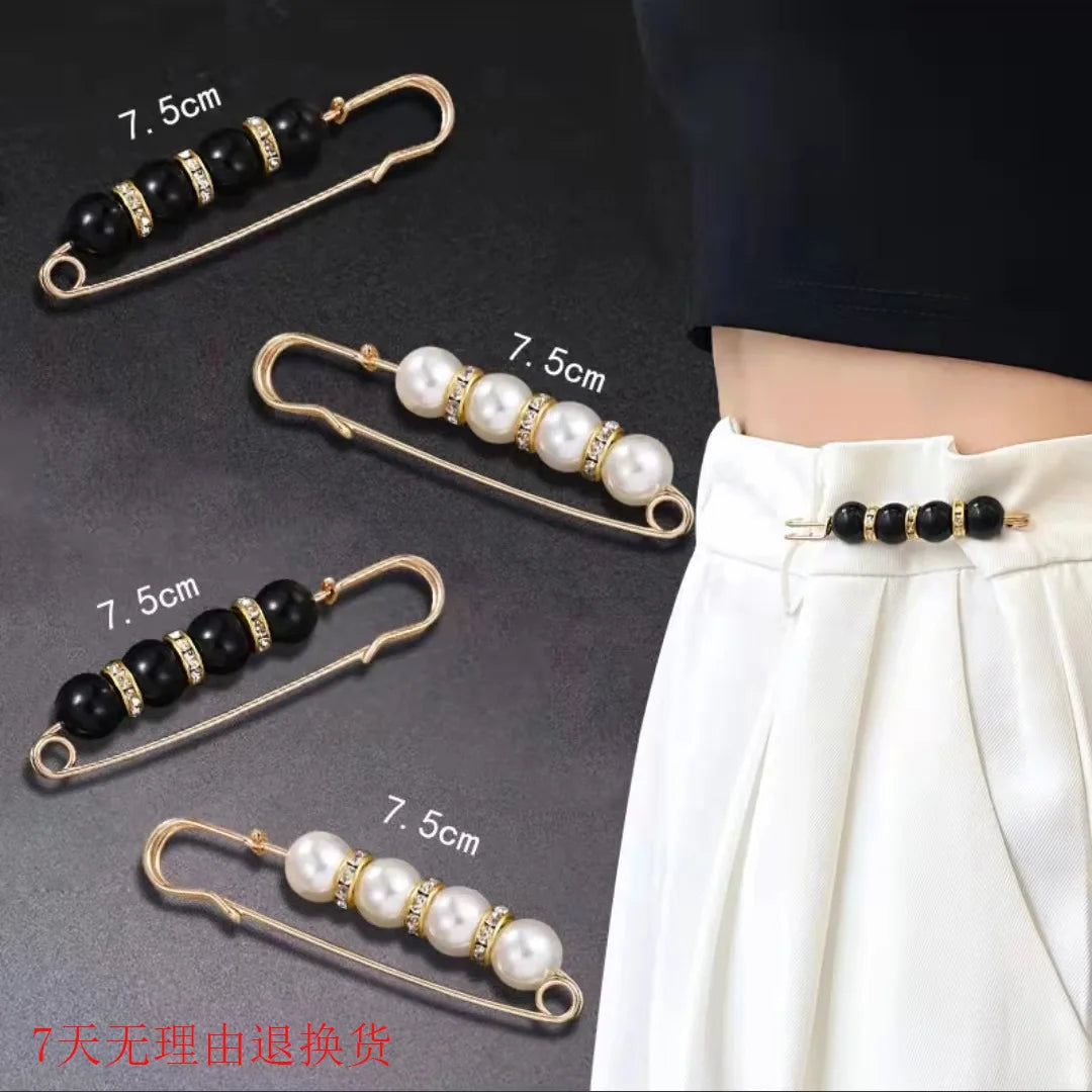 Women New Skirt Waist Artifact Waist Pin Cute Imitation Pearl Rhinestone Brooch Anti-lighting Pin Jewelry H1379
